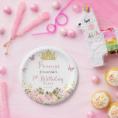 クラウン |蝶フローラプリンセス1st Birthday ペーパープレート (パーティー)
