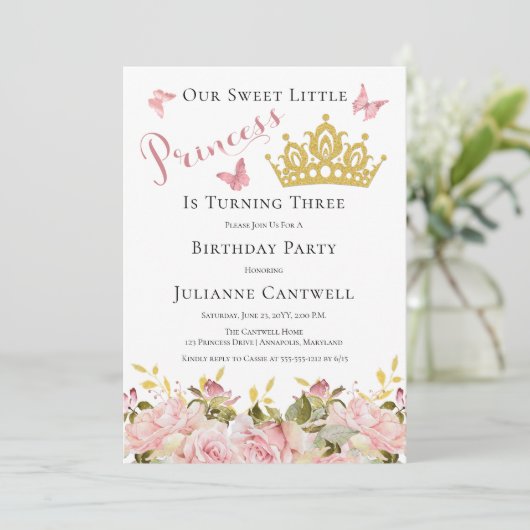クラウン |蝶フローラプリンセス3rd Birthday I 招待状 (スタンド正面)