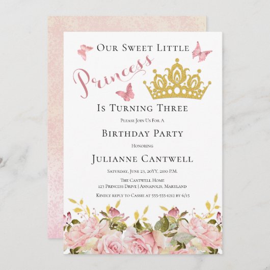 クラウン |蝶フローラプリンセス3rd Birthday I 招待状 (正面/裏面)