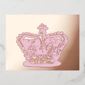 クラウン |金ゴールドクラウン女の子の誕生発表 箔招待状ポストカード (正面)