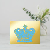 クラウン |金ゴールドクラウン男の子の誕生のお知らせ 箔招待状ポストカード (立ち正面)