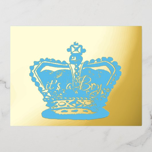 クラウン |金ゴールドクラウン男の子の誕生のお知らせ 箔招待状ポストカード (正面)