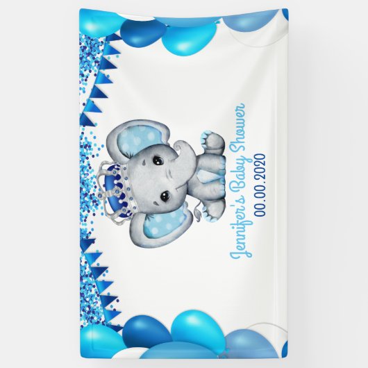 クラウ王室のンブルーのバナーベビーシャワー付き象 横断幕 (縦)
