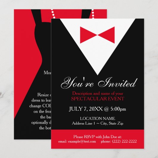 クラエレガントシフォーマルーブラックレッドタキシード 招待状 (正面/裏面)