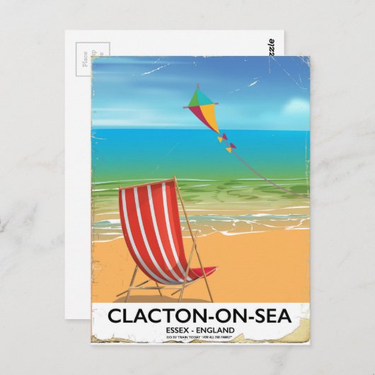 クラクトン・オン・シー、エセックス・ヴィンテージ旅行ポスター ポストカード (正面/裏面)