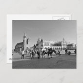 クラクフの古い町、ポーランドの白黒郵便はがき ポストカード (正面/裏面)