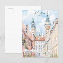 クラクフポーランドグアッシュ絵を描イラストレーション旅行 ポストカード