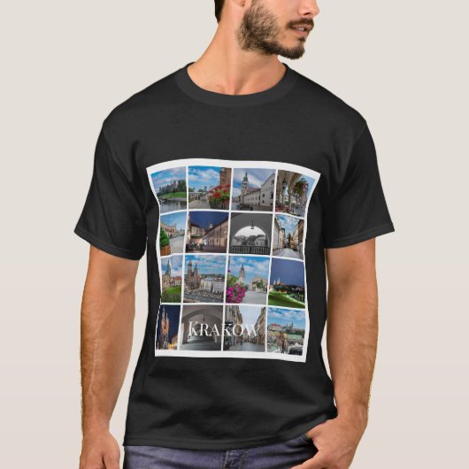 クラクフ旧市街の風景、ポーランド Tシャツ (正面)
