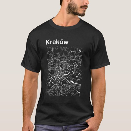 クラクフ・ポーランドシティの地図 Tシャツ (正面)