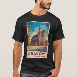クラクフ ポーランド イラスト トラベル アート ヴィンテージ Tシャツ