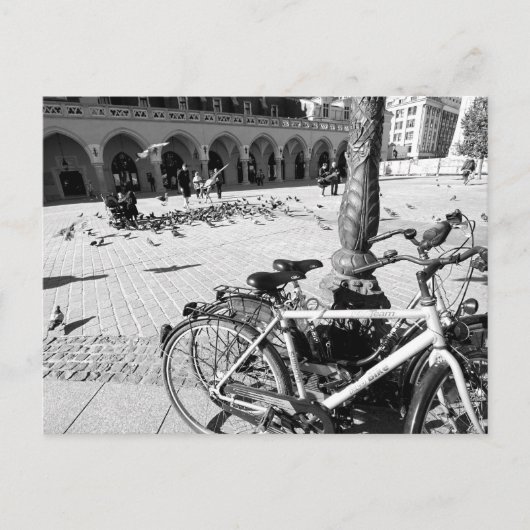 クラクフ、旧市街、ポーランド黒白はがき ポストカード (正面)