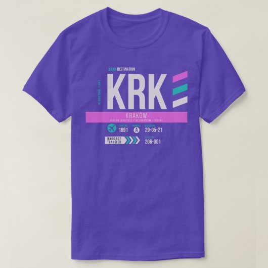 クラクフKRK空港コードバゲージラベル1 Tシャツ (デザイン正面)