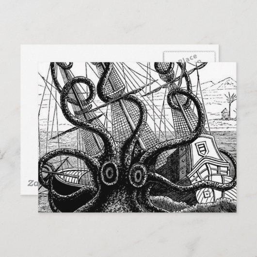 クラケンが帆船を編み出す ポストカード (正面/裏面)