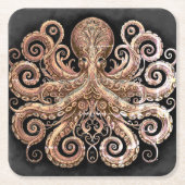 クラケンスティームパンクタコ華美金ゴールドブラック スクエアペーパーコースター (正面)