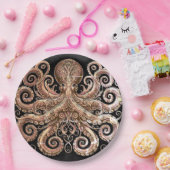 クラケンスティームパンクタコ華美金ゴールドブラック ペーパープレート (パーティー)