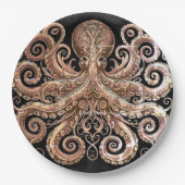 クラケンスティームパンクタコ華美金ゴールドブラック ペーパープレート (正面)