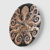 クラケンスティームパンクタコ華美金ゴールドブラック ラージ壁時計 (傾斜)