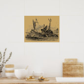 クラケン攻撃船ヴィンテージスチームパンク ポスター (キッチン)