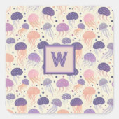 クラゲかわいいパステルパープルとオレンジモノグラム; スクエアシール (正面)