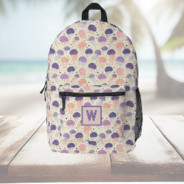 クラゲかわいいパステルパープル&オレンジモノグラム プリントバックパック