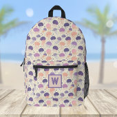 クラゲかわいいパステルパープル&オレンジモノグラム プリントバックパック