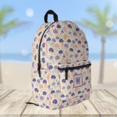 クラゲかわいいパステルパープル&オレンジモノグラム プリントバックパック