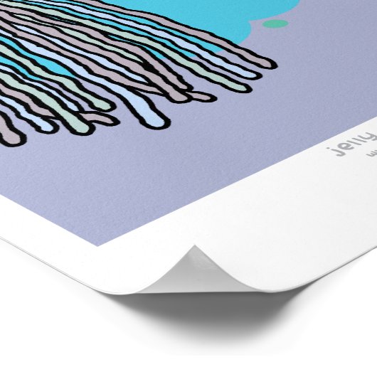 クラゲとアイスクリームA4プリント薄紫背景 ポスター (角)