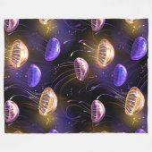 クラゲとシームレ白熱［赤熱］光を放つス フリースブランケット (正面(横))