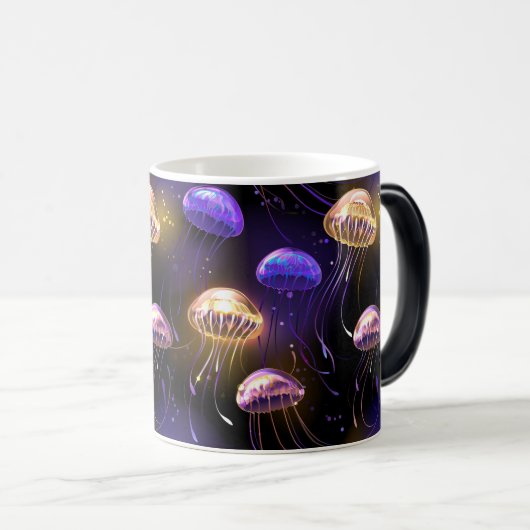 クラゲとシームレ白熱［赤熱］光を放つス モーフィングマグカップ (正面右)