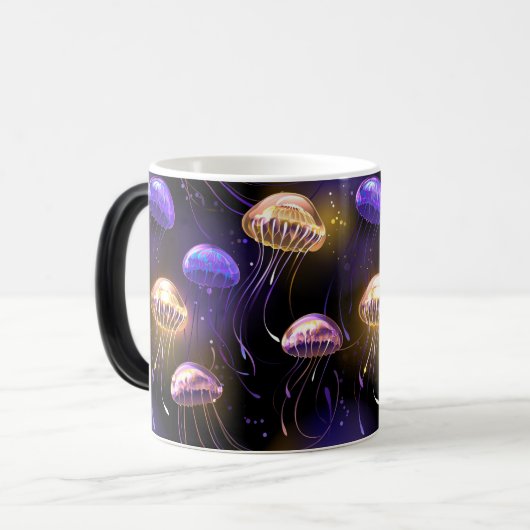 クラゲとシームレ白熱［赤熱］光を放つス モーフィングマグカップ (正面左)