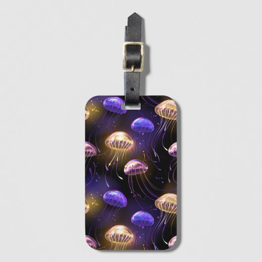 クラゲとシームレ白熱［赤熱］光を放つス ラゲッジタグ (正面縦)