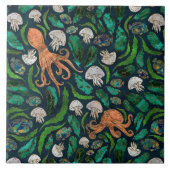 クラゲと蛸の文様 タイル (正面)