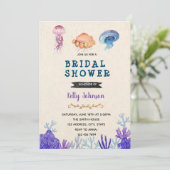 クラゲのウェディングシャワー誕生日テーマ 招待状 (スタンド正面)