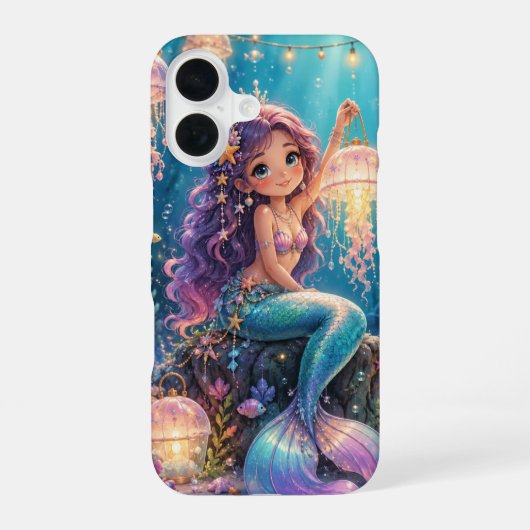 クラゲのランタンを抱えた人魚 iPhone 16ケース (裏面)
