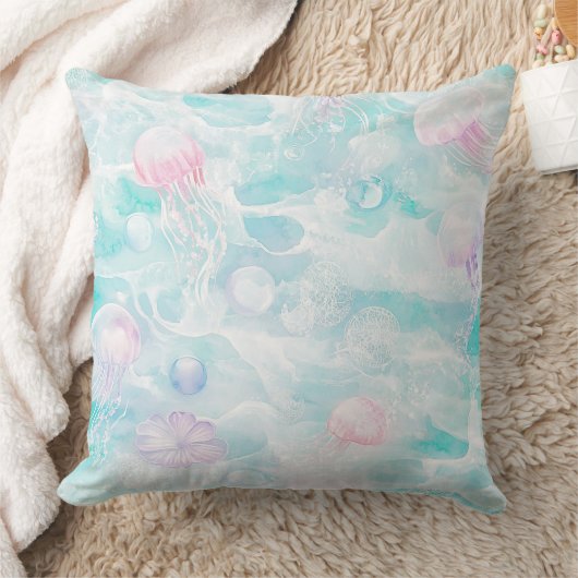 クラゲの水彩パターン クッション (ブランケット)
