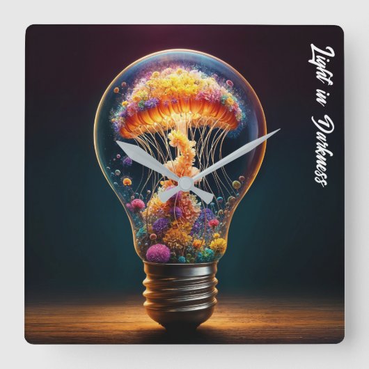 クラゲの球根白熱［赤熱］光を放つファンタジー芸術 スクエア壁時計 (正面)