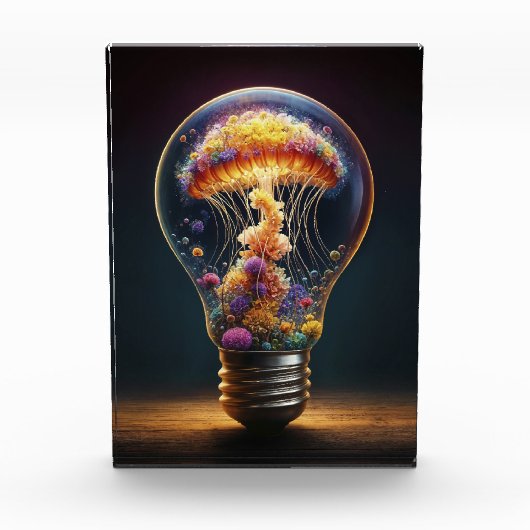 クラゲの球根白熱［赤熱］光を放つファンタジー芸術 フォトブロック (正面)