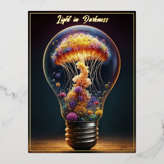 クラゲの球根白熱［赤熱］光を放つファンタジー芸術 箔シーズンポストカード (正面)