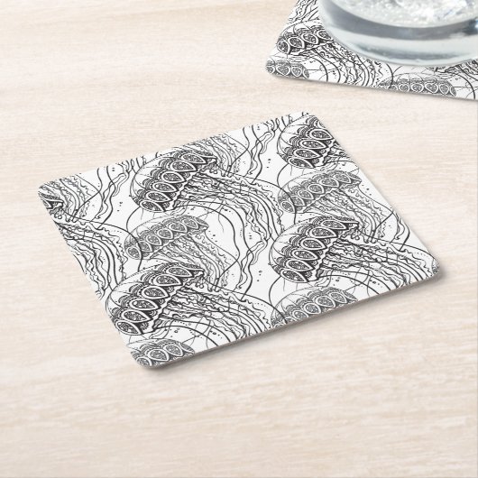 クラゲの落書き スクエアペーパーコースター (アングル)