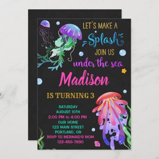 クラゲの誕生日の招待ザシー招待状 招待状 (正面/裏面)