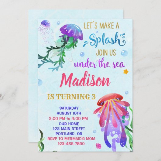 クラゲの誕生日の招待ザシー招待状 招待状 (正面/裏面)