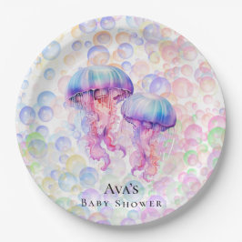 クラゲカラフルとバブル女の子ベビシャワー ペーパープレート