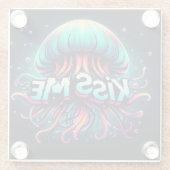 クラゲカラフルイラストレーション付きキスMe文字 ガラスコースター (裏面)