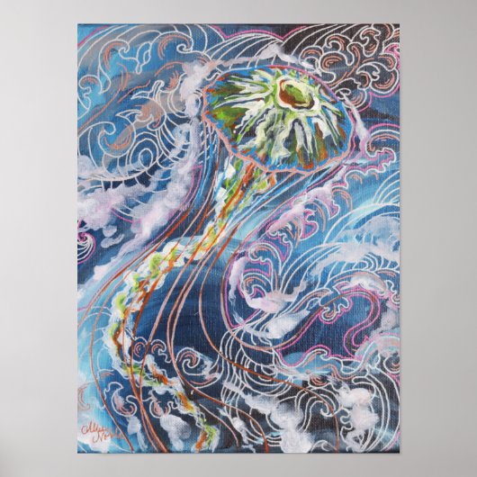 クラゲカラフル海波芸術プリント ポスター (正面)