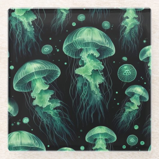 クラゲ光 ガラスコースター (正面)
