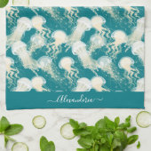 クラゲ入り青海夏シーズンモノグラム キッチンタオル (折り畳み)