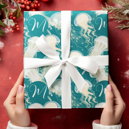 クラゲ入り青海夏シーズンモノグラム ラッピングペーパー