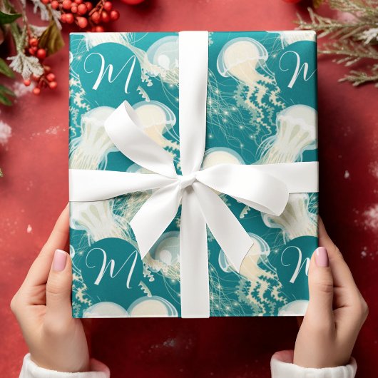 クラゲ入り青海夏シーズンモノグラム ラッピングペーパー