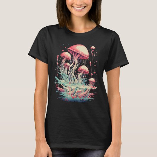 クラゲ型ダークフォレストコテージコアキノコ Tシャツ (正面)