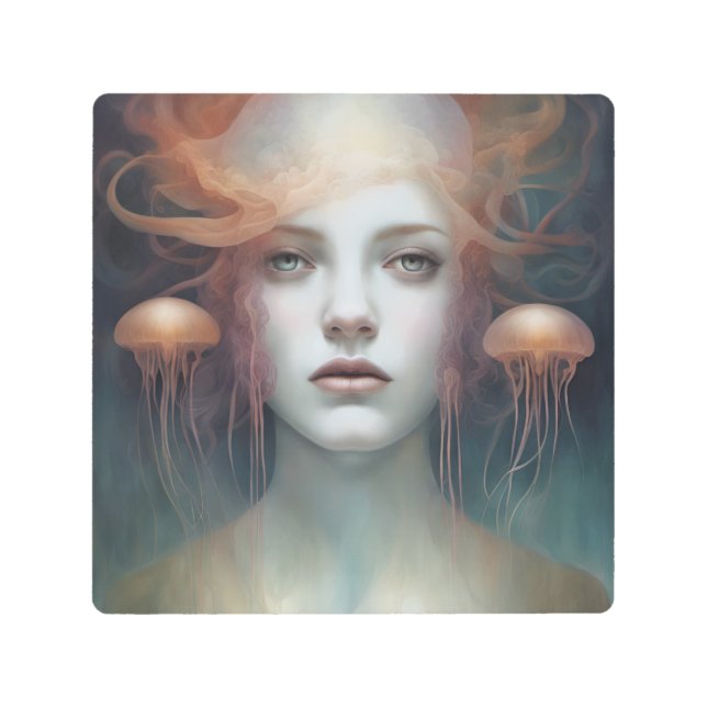 クラゲ女性ファンタジー メタルプリント (正面)